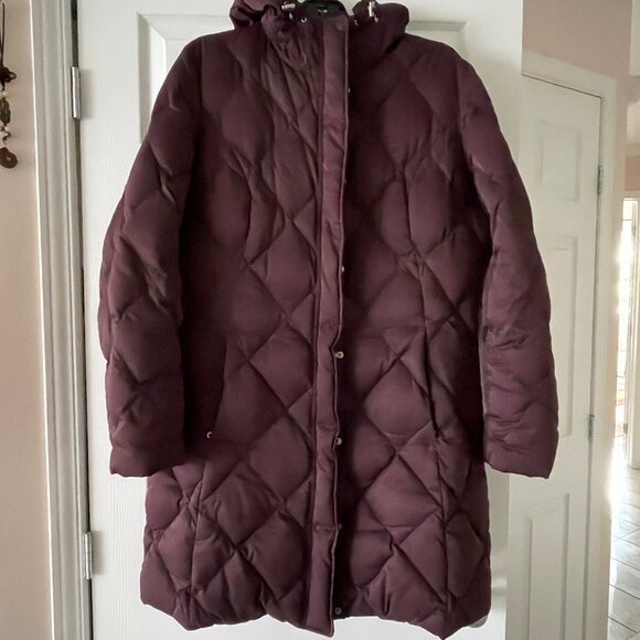 goose down parka coat knee length womens Lg plum wine lightweight 650 fill power - Picture 1 of 15